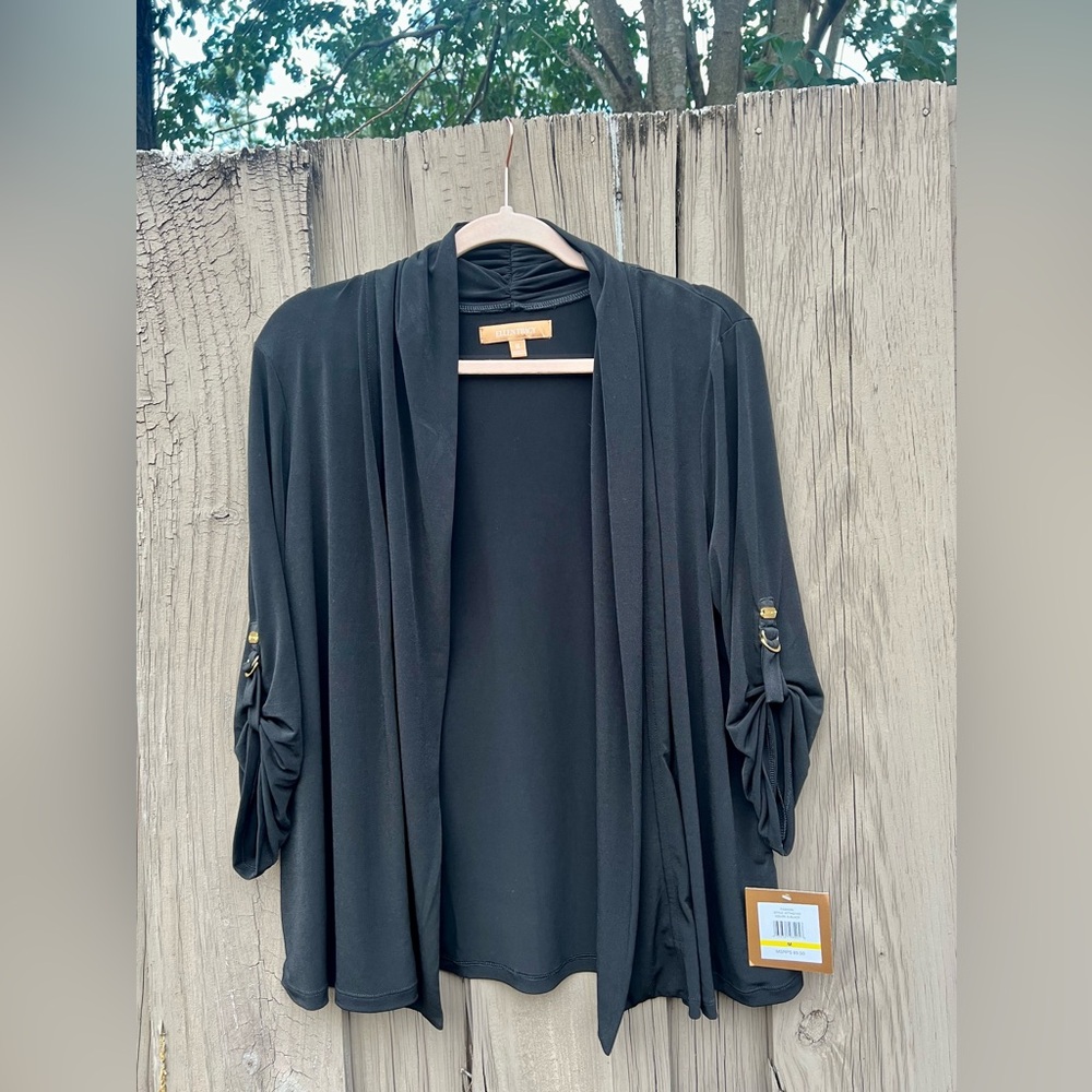 NWT Ellen Tracy Women's Tab Rolled Cuff Black Blazer Jacket - Size M - Picture 2 of 10